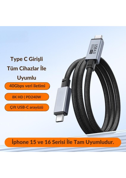 Jasoz 2mt E-Marker Çip Thunderbolt Usb4.0 Pd 240W Şarj Kablosu 8k 60hZ Görüntü Aktarım 40GBPS
