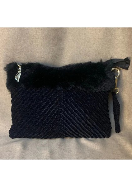 El Örgüsü Süet Ip Tığ Işi Clutch Çanta