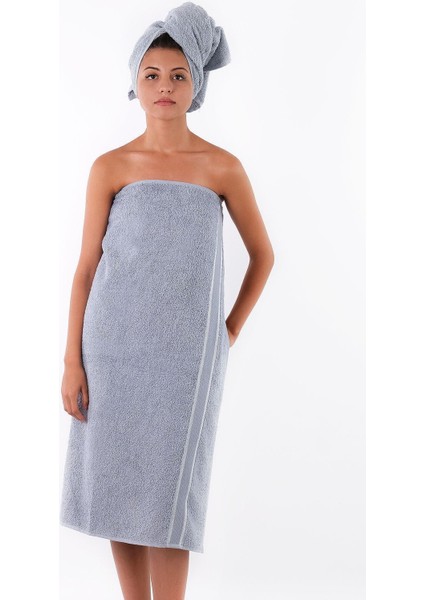 Pamuklu Gri Renkli Banyo Havlusu ve Baş Havlusu Takımı