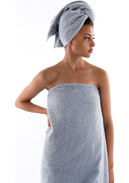 Pamuklu Gri Renkli Banyo Havlusu ve Baş Havlusu Takımı fiyatları