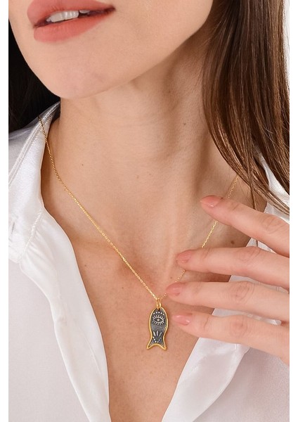 14 K Gold Kaplama 925 Ayar Gümüş El Yapımı Mistik Balık Kolye fırsatları