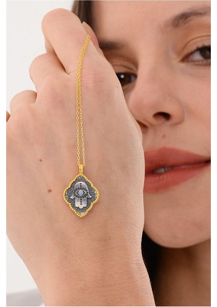 14 K Gold Kaplama 925 Ayar Gümüş Firuze Hamsa Kolye