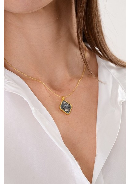 14 K Gold Kaplama 925 Ayar Gümüş Firuze Hamsa Kolye