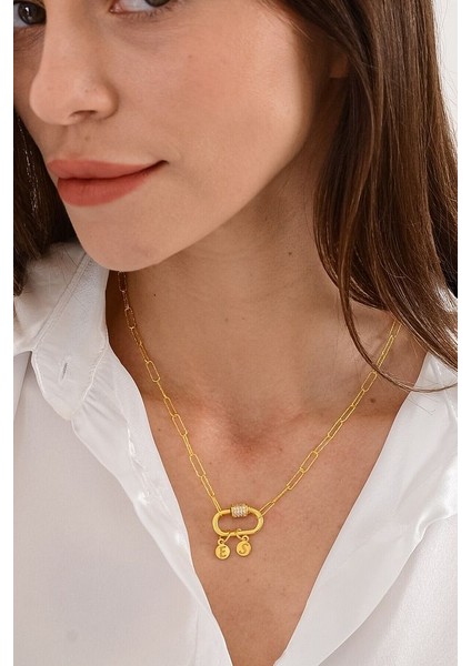 14 K Gold Kaplama 925 Ayar Gümüş Harf Charm Kolye