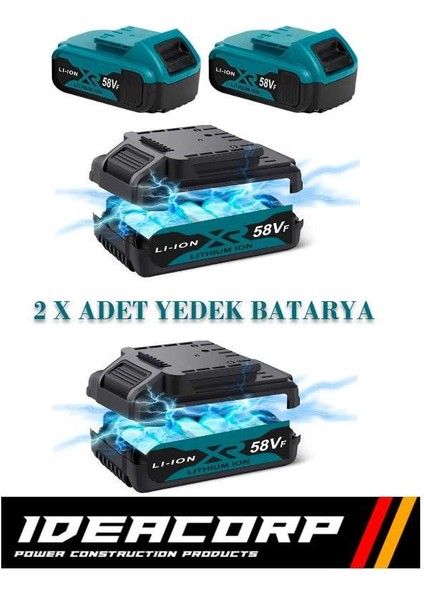 58 Volt 8AH Çelik Mandrenli Çelik Şanzumanlı Çift Akülü Tam Set Profesyonel Şarjlı Vidalama Matkap