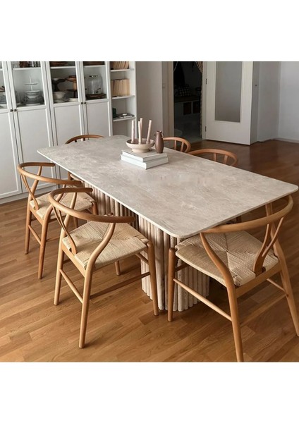 2 Sütunlu Papatya Ayaklı Dikdortgen Tabla Traverten Mermer Yemek Masası Alberto fiyatları