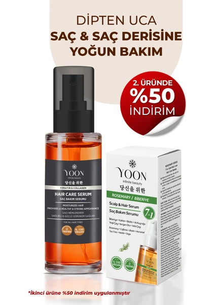 Saç ve Saç Derisi Onarıcı Serum - Keratin - Kolajen - Biberiye ve 7 Aktifli Saç Bakım Kompleksi - 2'li Set