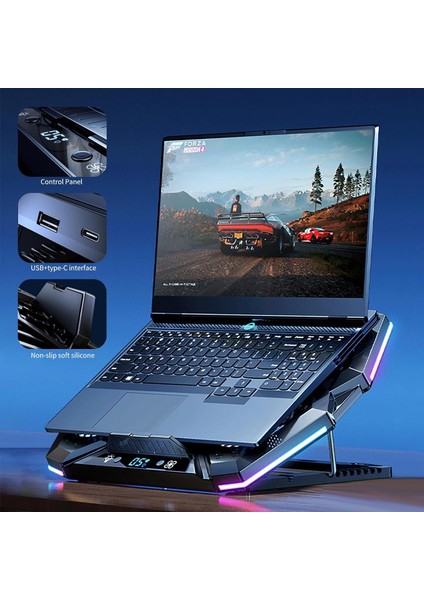 -10 Şok Soğutma Profesyonel Birinci Sınıf Dizüstü Bilgisayar Notebook Soğutucu Laptop Stand Rgb Renkli Oyuncu Laptoplarına Özel 4 Büyük Fanı Ile Hızlı Soğutma 1 USB ve 1 Type C Giriş LZ-D12