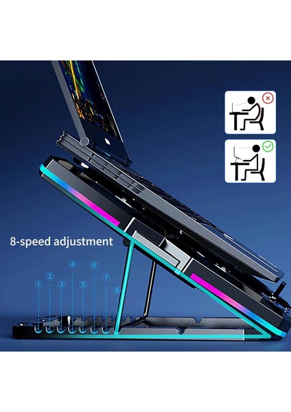 -10 Şok Soğutma Profesyonel Birinci Sınıf Dizüstü Bilgisayar Notebook Soğutucu Laptop Stand Rgb Renkli Oyuncu Laptoplarına Özel 4 Büyük Fanı Ile Hızlı Soğutma 1 USB ve 1 Type C Giriş LZ-D12