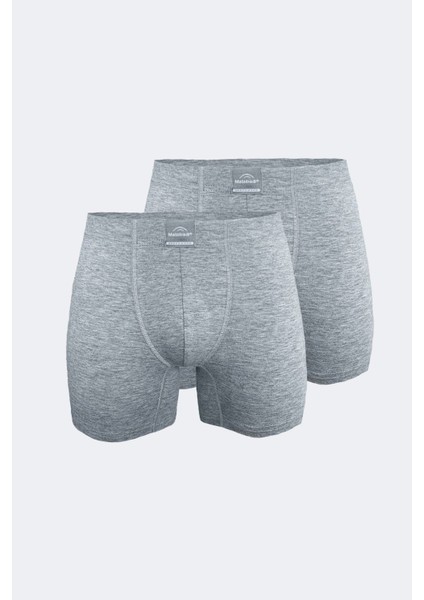 Erkek Gri 2 Li Pamuk Elastan Uzun Boxer 2M073
