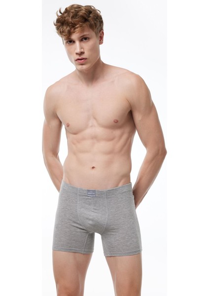 Erkek Gri 2 Li Pamuk Elastan Uzun Boxer 2M073