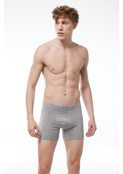 Erkek Gri 2 Li Pamuk Elastan Uzun Boxer 2M073