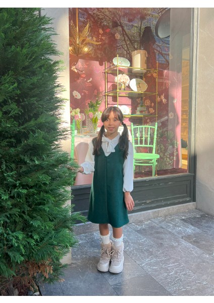 Zümrüt Kaşe Kız Çocuk Kışlık V Yaka Jile Elbise