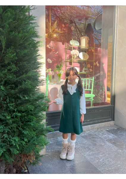 Zümrüt Kaşe Kız Çocuk Kışlık V Yaka Jile Elbise fiyatları