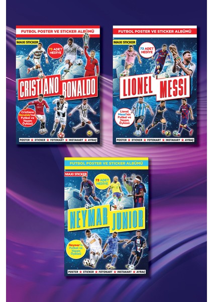 Futbol Sticker Albümü 3'lü Set. Ronaldo-Messi-Neymar