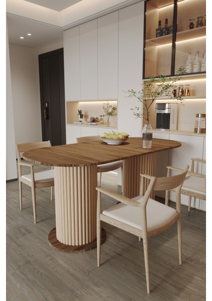 Oval Dekoratif Ahşap Ayaklı 6 Kişilik Yemek Masası Mutfak Masası