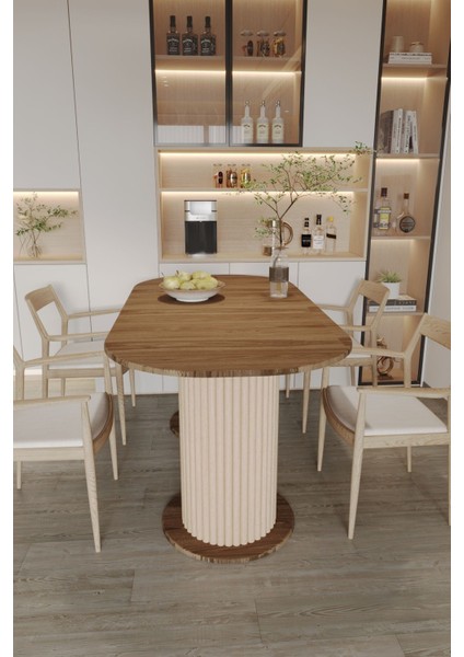 Oval Dekoratif Ahşap Ayaklı 6 Kişilik Yemek Masası Mutfak Masası