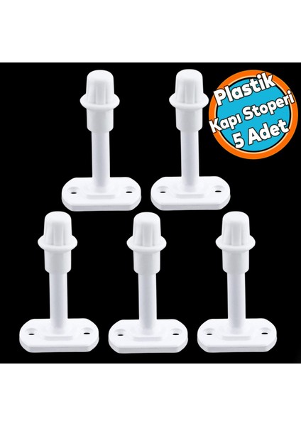 Beyaz Renk Plastik Kapı Pencere Tamponu 8 cm Vidalı Duvar Ses Önleyici Silikon Stoper 5 Adet