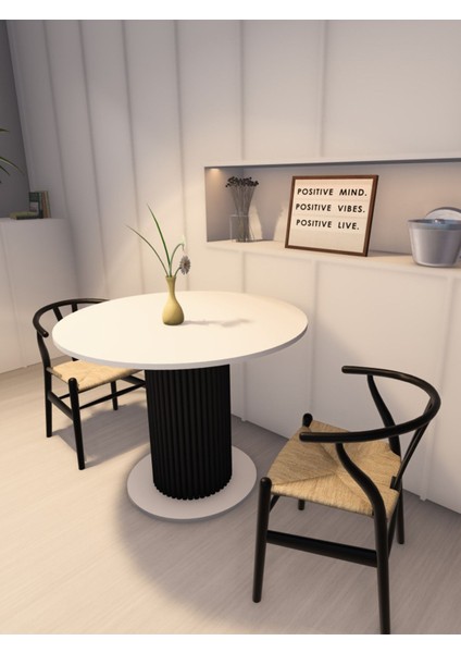 Özel Tasarım Yuvarlak Modern Ahşap Ayaklı 4 Kişilik Sabit Yemek Masası Mutfak Masası