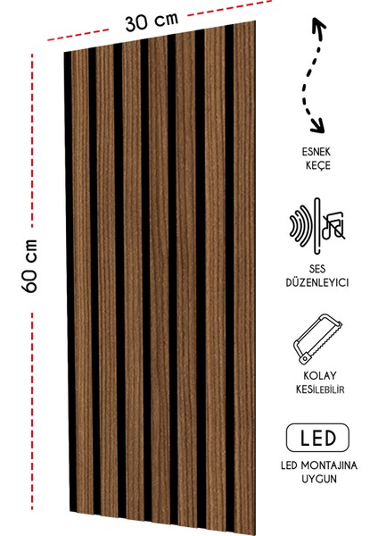 Mdf Ahşap Akustik Duvar Paneli 30 x 60 cm - Barok