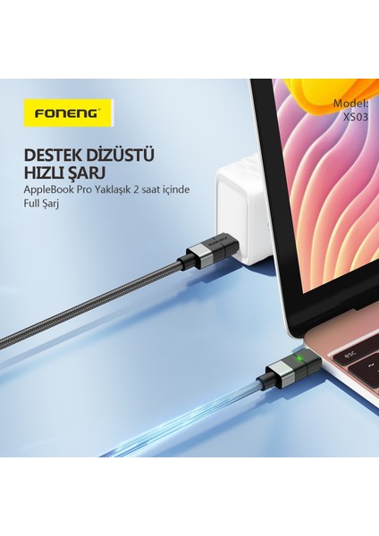 XS03 USB-C to USB-C 1,2 Metre Örgü Kablo 60W Güç Super Hızlı Şarj/Data Kablosu Siyah
