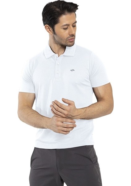 Waffle - Erkek Beyaz Polo Yaka Spor T-Shirt - 7129-08