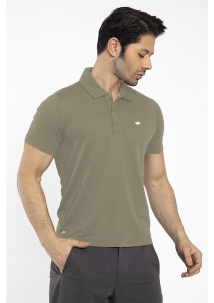 Waffle - Erkek Haki Polo Yaka Spor T-Shirt - 7129-04