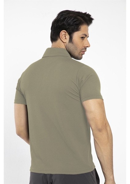 Waffle - Erkek Haki Polo Yaka Spor T-Shirt - 7129-04