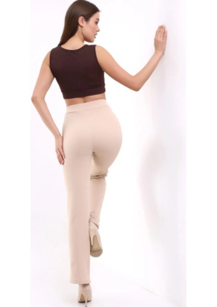 Yüksek Bel Krep Kumaş Likralı Krem Palazzo Pantolon fiyatları