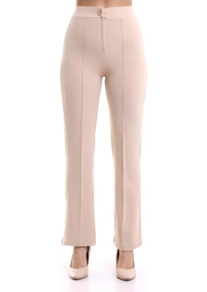 Yüksek Bel Krep Kumaş Likralı Krem Palazzo Pantolon modelleri