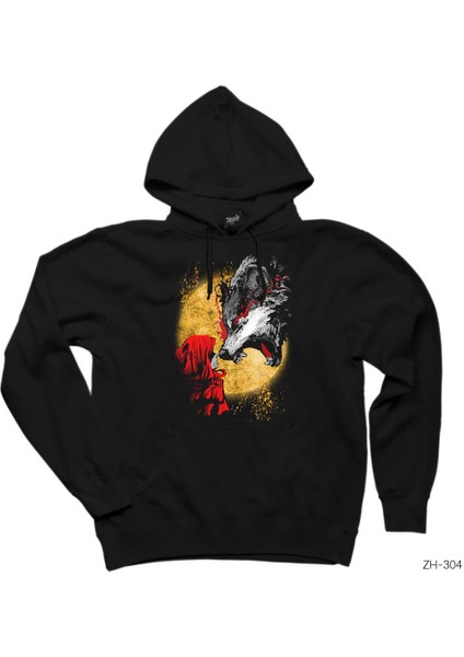 Kırmızı Başlıklı Kız ve Kurt Siyah Kapşonlu Sweatshirt Hoodie