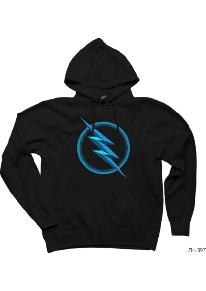 Flash Logo Blue Siyah Kapşonlu Sweatshirt Hoodie
