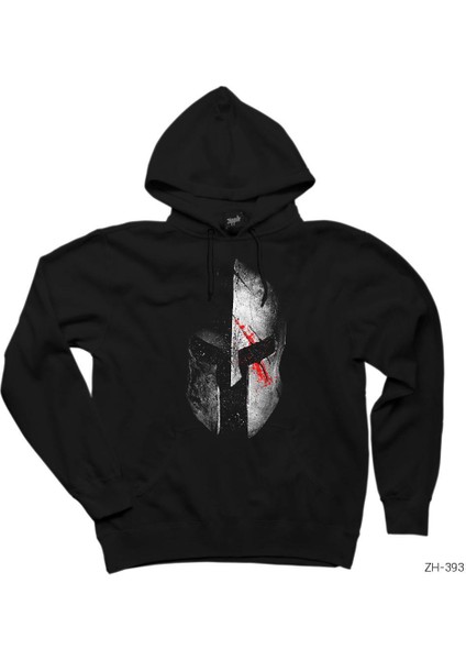 Spartan Helmet Gri Siyah Kapşonlu Sweatshirt Hoodie