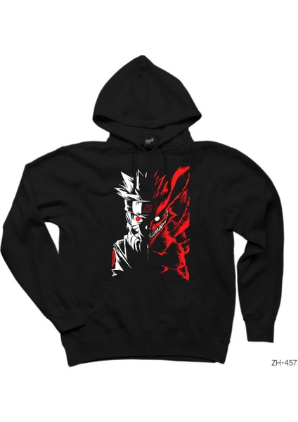 Naruto Fox Siyah Kapşonlu Sweatshirt Hoodie