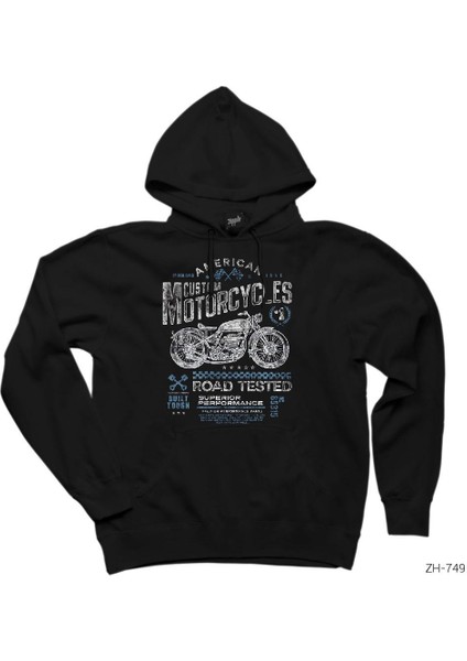 Vintage Motorcycle Siyah Kapşonlu Sweatshirt Hoodie