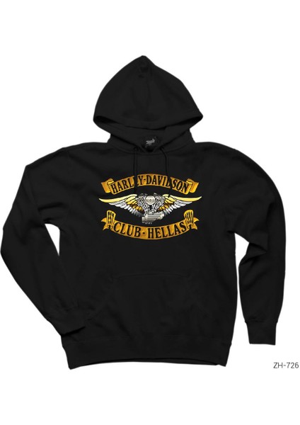 Harley Club Hellas Siyah Kapşonlu Sweatshirt Hoodie