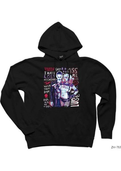 Suicide Squad Joker And Harley Typography Siyah Kapşonlu Sweatshirt Hoodie