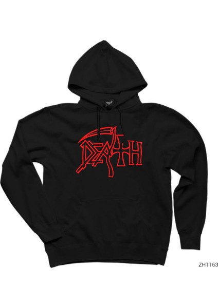 Death Red Logo Siyah Kapşonlu Sweatshirt Hoodie