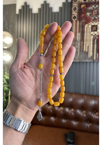 Osmanlı Modeli Sıkma Kehribar Gümüş Tasarım