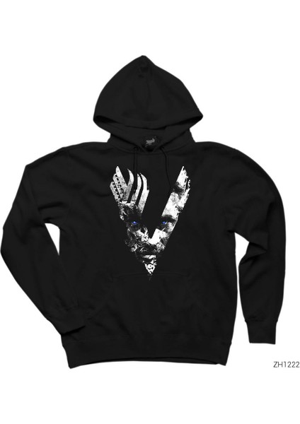 Vikings Logo Ragnar Siyah Kapşonlu Sweatshirt Hoodie