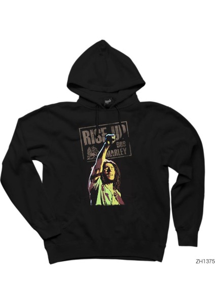 Bob Marley Rise Up Siyah Kapşonlu Sweatshirt Hoodie