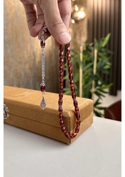 Bilek Boy Rus Damla Kehribar Gümüş (Amber), (مسبحة قطرة كهريبار)