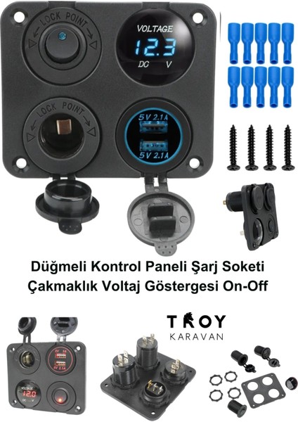 Düğmeli Kontrol Paneli Şarj Soketi Çakmaklık Voltaj Göstergesi On-Off