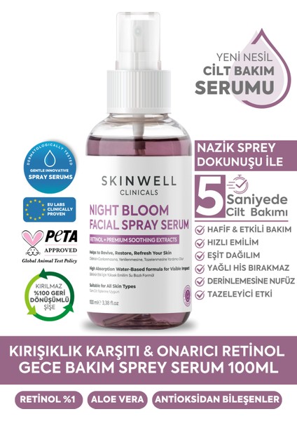 Gece Yoğun Bakım Retinol İçerikli Yüz Bakım Sprey Serum 100 ml