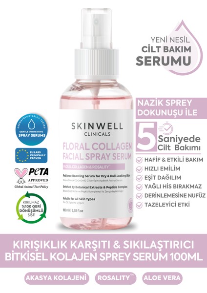 Sıkılaştırıcı Etki Bitkisel Kolajen - Gül Ekstrakt Içerikli Yüz Bakım Sprey Serum 100 ml