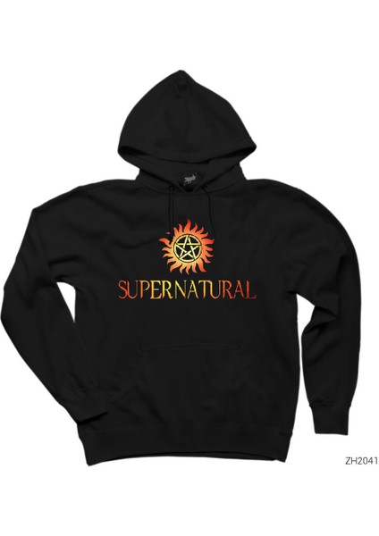 Supernatural Logo In Red Siyah Kapşonlu Sweatshirt Hoodie
