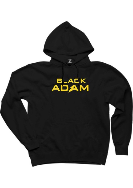 Black Adam Yellow Text Siyah Kapşonlu Sweatshirt Hoodie
