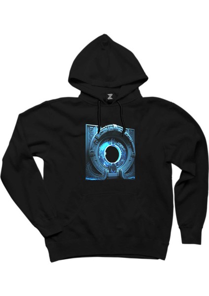 Portal Gate Siyah Kapşonlu Sweatshirt Hoodie