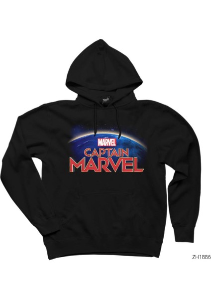 Captain Marvel On World Siyah Kapşonlu Sweatshirt Hoodie