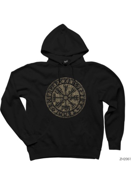 Vikings Vintage Vegvisir Siyah Kapşonlu Sweatshirt Hoodie
